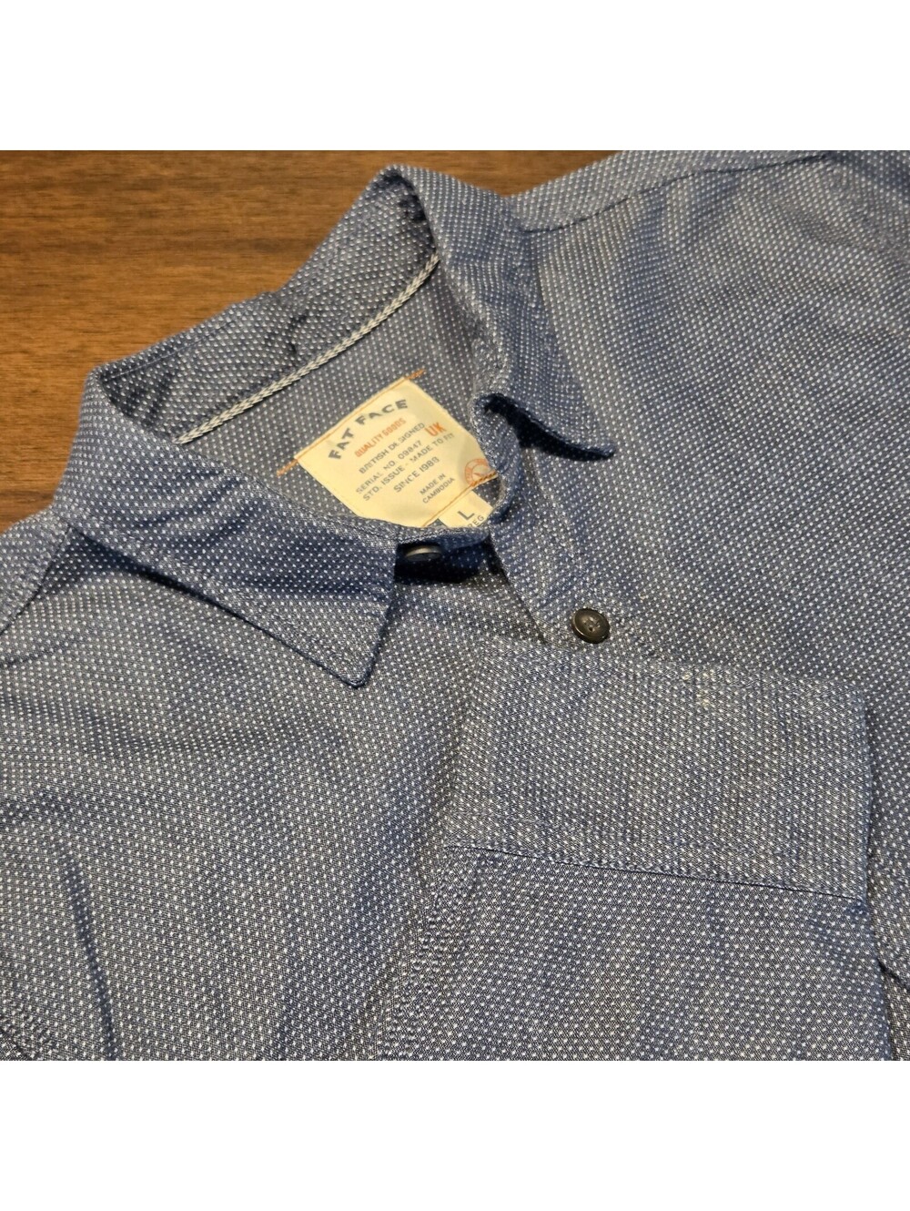 Fat Face British Designed Men's Shirt Size Large Blue Micro Dot Button Up L Reg